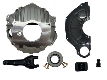 Bellhousing kit, Aluminum, Chevy, 168 tooth SB/BB, to GM four speed bolt pattern. GM621